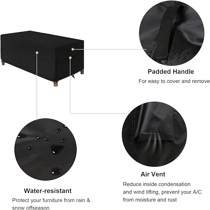 WOMACO Patio Rectangular Fire Pit Cover Waterproof Outdoor Fireplace Cover Heavy Duty Rectangle Fire Table Firepit Cover - 56 x 28 x 24 inches, Black