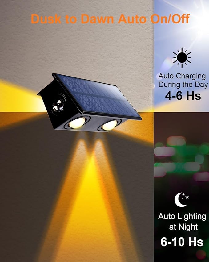 6 Pack Color Changing Solar Powered Fence Lights Outdoor Decorative LED Waterproof Yard Lamps for Outside Wall, Deck, House Patio, Rail, Stair, Yard, Pool, 7 Colorful Modes, Easy 1-Min Installation