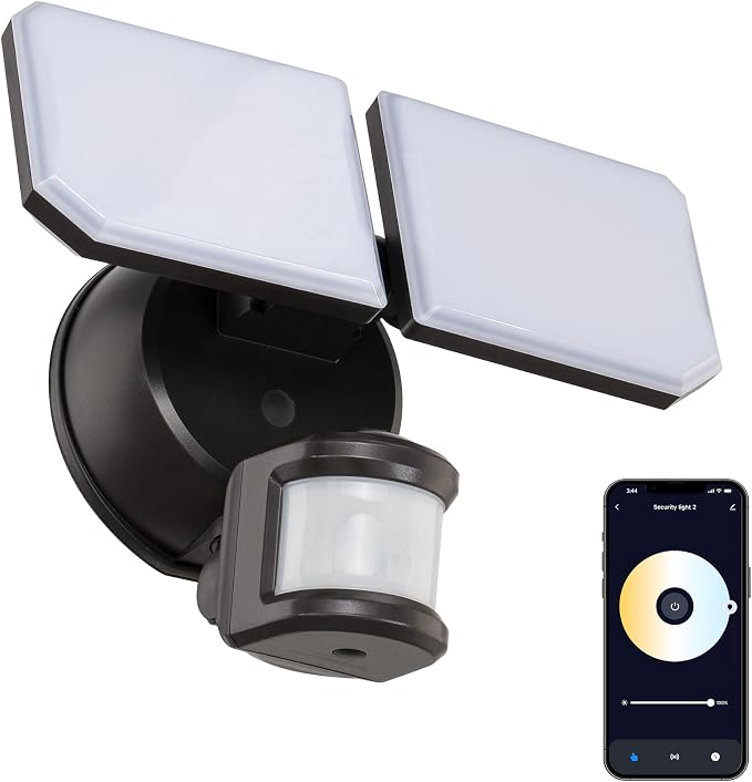 Guardian SMART Flood and Security Wall Light with 2 Lights 2,250 Lumens 20 Watts and Programmable Motion and Photo Sensor in Bronze, Works with Android or iOS