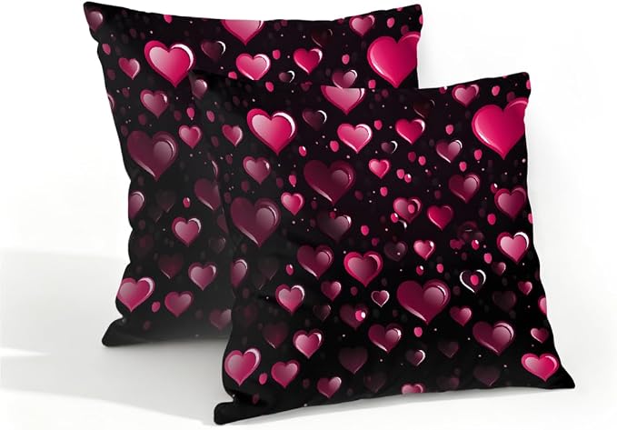 16x16 Inch Outdoor Pillow Covers Set of 2 Waterproof Throw Pillow Covers Decorative Couch Cushion Covers Red Hearts Love Square Pillowcases Protectors for Patio Garden Sofa