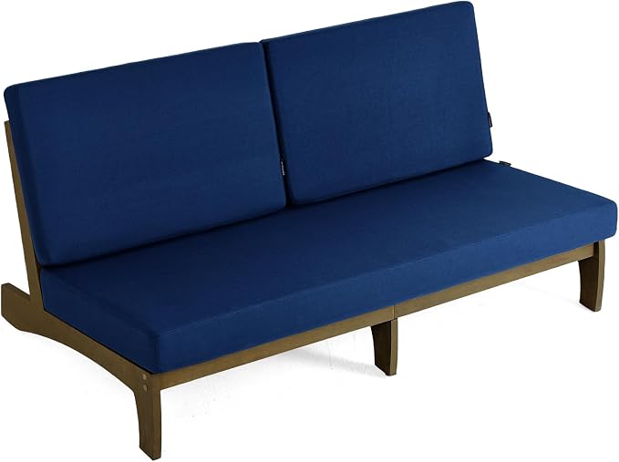 Outdoor Furniture Patio Couch, Weather Resistant 3-Seater Patio Sofa with Removable Cushion, Teak Wood Frame for Porch & Backyard Seating - Navy