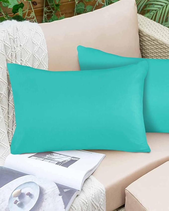 Lumbar Pillow Covers 20x12 Inch Set of 2, Turquoise Waterproof Outdoor Cushion Covers, Modern Pure Turquoise Decorative Pillowcases for Couch, Sofa, Bed, Garden, Patio