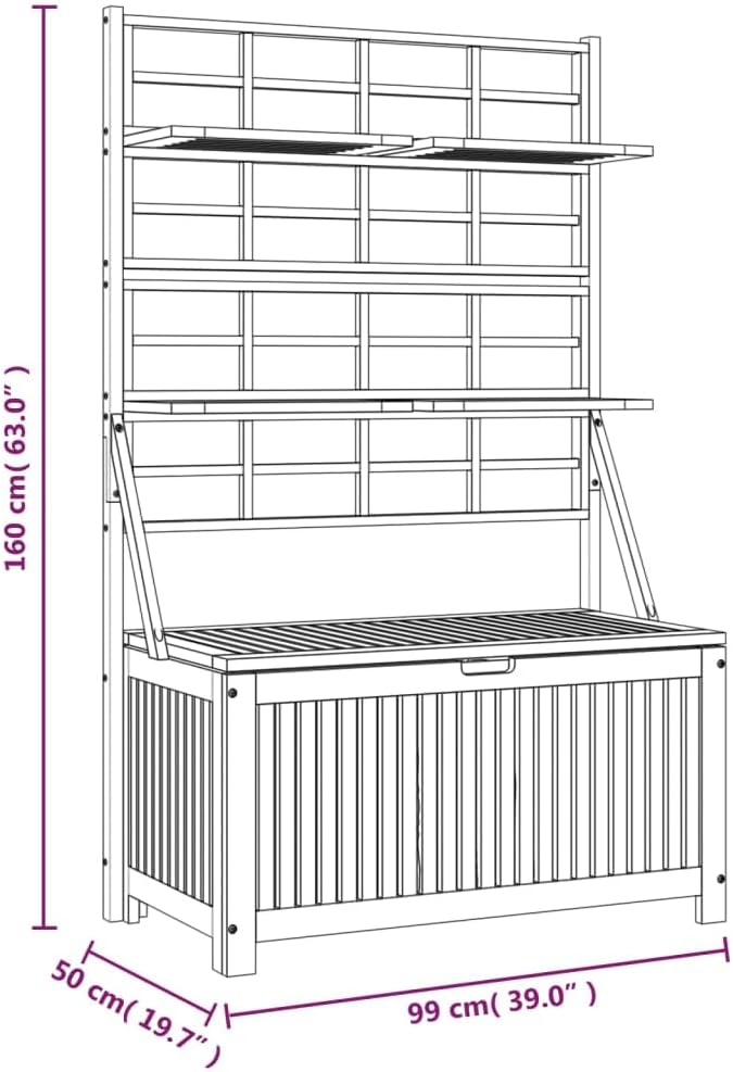 Storage Box with Trellis Gray Solid Wood Acacia 39"x19.7"x63" Outdoor Patio Deck Garden Yard Backyard Porch Pool Container Chest for Tool Storage and Climbing Plants Support