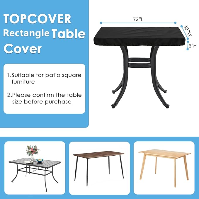 Patio Table Covers Waterproof Rectangular for Outdoor Furniture Heavy Duty Table Cover Rectangle,Windproof Outdoor Patio Coffee & Dining & Folding Table Cover Weatherproof,72"L×30"W×6"H