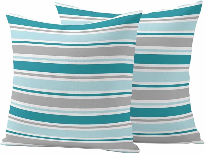 Grey Blue Striped Outdoor Pillow Cover 24x24 Inch Cushion Sham Case, Farmhouse Stripes Modern Abstract Art Waterproof Decorative Square Throw Pillowcase for Outside Garden Patio Porch Couch Chair Tent