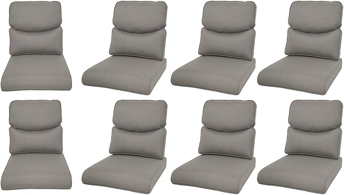 22*24*4in Outdoor Patio Cushions, 8 Pieces Grey Smile Back Cushion | High Back Patio Cushions, Water-Resistant, Reversible, Removable Cover, Stain-Resistant, for Patio Chairs Sofa Couch
