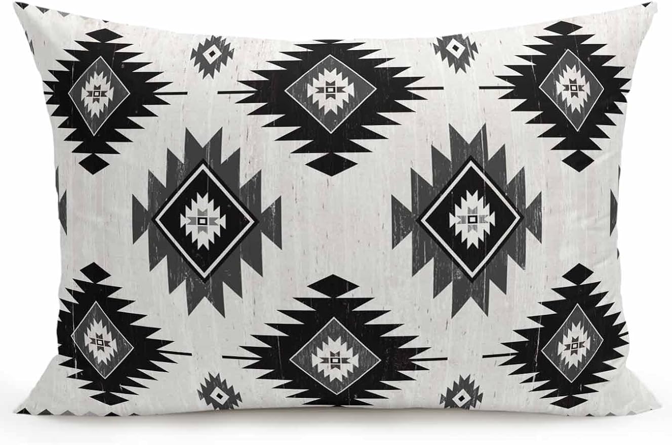 Waterproof Outdoor Pillow 1 Pack Gray Boho Aztec Decorative Throw Pillows Cover & Insert 20x12 Inch Lumbar Pillowcase Southwest Tribal Style Pillows for Couch Sofa Bed Patio Furniture Indoor Outdoor