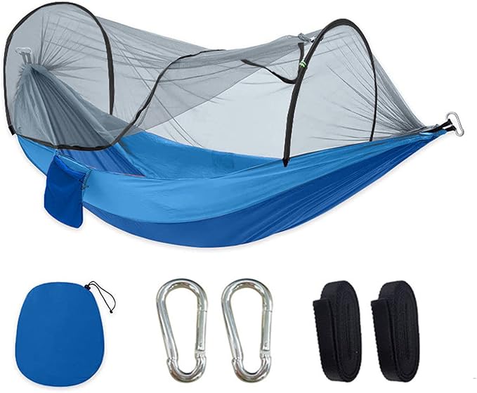 Camping Hammock with Net, Light and Durable Hammock for 2 People with Tree Strap and Carabiner Portable Pop Up Hammock for Outdoor Hiking
