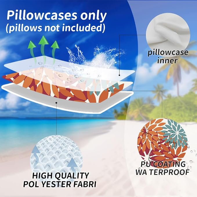 DFXSZ Pack of 2 Outdoor Waterproof Throw Pillow Covers 12x20 Burnt Orange | Polyester Spring Summer Fall Floral Decorative Cushion Cases(NO INSERT),For Couch Patio Funiture Garden Home Decor