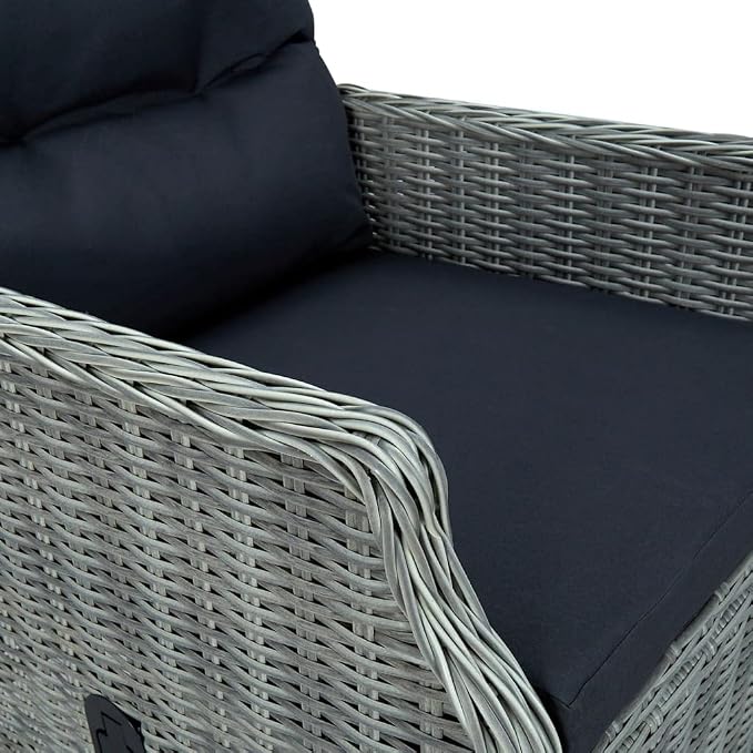 9 Piece Patio Dining Set with Cushions Poly Rattan Light Gray Outdoor Reclining Chairs PE Wicker Table Tempered Glass Garden Furniture