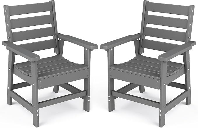 BRIOPAWS Outdoor-Dining-Chairs | Set of 2 | HDPE | Grey | Patio Chair with Arms | Modern | All Weather | Oversized & Comfortable | for Deck Backyard Poolside Porch