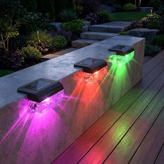 Eyrosa Solar Deck Lights 12 Pack, Solar Lights Outdoor Waterproof for Outside, Stairs, Step, Fence, Yard, Garden, Patio, Pool, Railing (Color Changing)