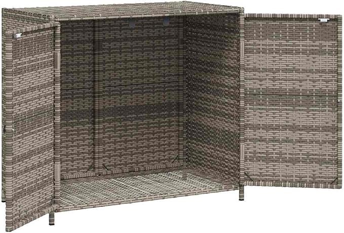 Outdoor Garden Storage Cabinet, Weather-Resistant PE Rattan Patio Organizer Box, 2-Door Deck Storage for Cushions, Gardening Tools, and Backyard Essentials, Grey, Medium