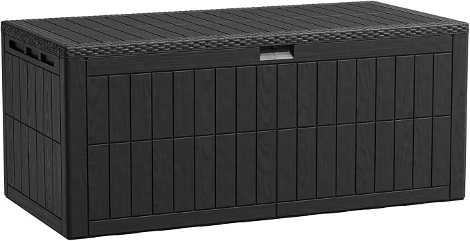 100 Gallon Outdoor Storage Box, Water proof Resins Deck Box with Lockable Lid, U V Resistants for Patio Furniture Garden Tools Pool Supplies 160x77x68cm / 63.0x30.3x26.8in