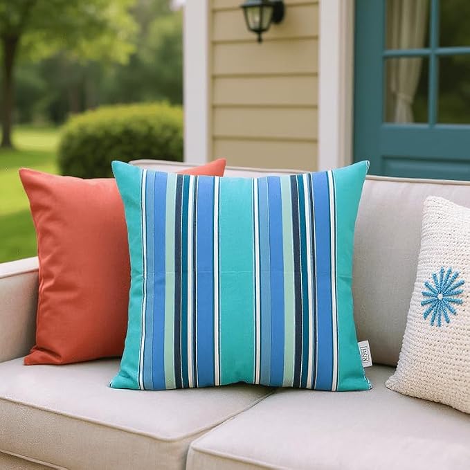 RSH DECOR Square Throw Pillows Set of 2, 17x17 Inch Decorative Pillows for Couch, Water-Resistant Patio Furniture Pillows, All-Weather Spun Fabric, Dolce Oasis - Made in USA