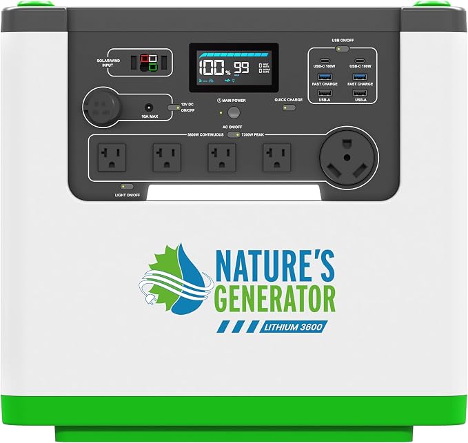 Nature's Generator 3072Wh Lithium 3600W, Fast Charge, Lifepo4 Power Station, Solar Generator for Home Use, Power Outage, Camping, RV, Emergencies