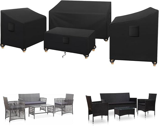 SIRUITON Patio Furniture Covers, Outdoor Furniture Cover Waterproof 4-Piece, Patio Furniture Set Covers, Heavy Duty Durable and Water Resistant Fabric (210D Polyester Oxford, Black)