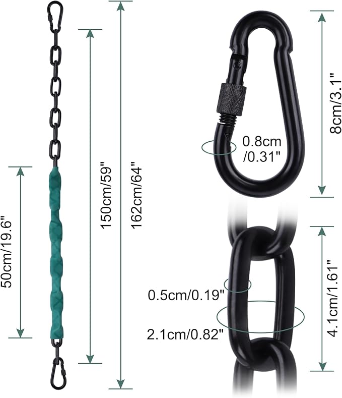 JACNITAD 64inch Hanging Swing Chair Chain (4)+ 8 Free Quick Links, 1000LB Load Bearing,Indoor and Outdoor Playground Swings, Hammocks, Sandbags Swing Chains（4 Pack）