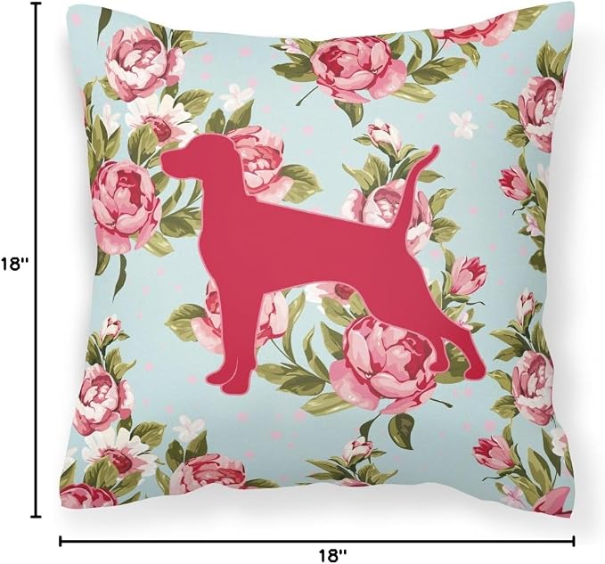 Caroline's Treasures BB1105-RS-BU-PW1818 Pointer Shabby Chic Blue Roses Fabric Decorative Pillow, Blue Machine Washable, Indoor Outdoor Decorative Pillow for Couch, Bed or Patio, 18Hx18W