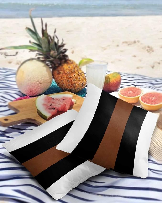 Outdoor Waterproof Throw Pillow Covers Set of 2 Brown Black White Pillowcases 20x20 Inches Boho Style Patio Decorative Pillows Cushion Case Patio Pillows for Couch Bed Chair Garden