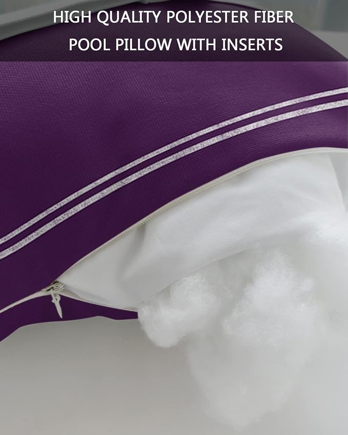 Outdoor Pillows Covers with Inserts Solid Color Purple Waterproof Recliner Pillow with Adjustable Strap Throw Pillows for Patio Furniture Pool Lounge Chair, 11x16 inch, 1PCS