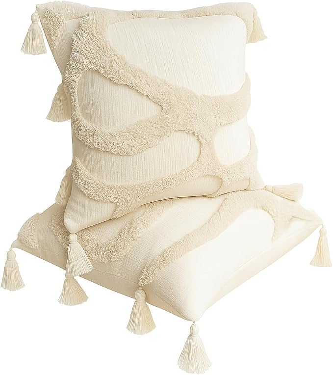 JMGBird Boho Throw Pillows for Couch Pillows with Inserts Included | 18x18 Decorative pillows, inserts & covers Cream Throw Pillows for Sofa, Bed Accent Pillows Indoor Home Decor (Khaki)
