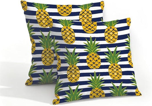 16x16 Inch Outdoor Pillow Covers Set of 2 Waterproof Throw Pillow Covers Decorative Couch Cushion Covers Pineapples Black Stripes Square Pillowcases Protectors for Patio Garden Sofa