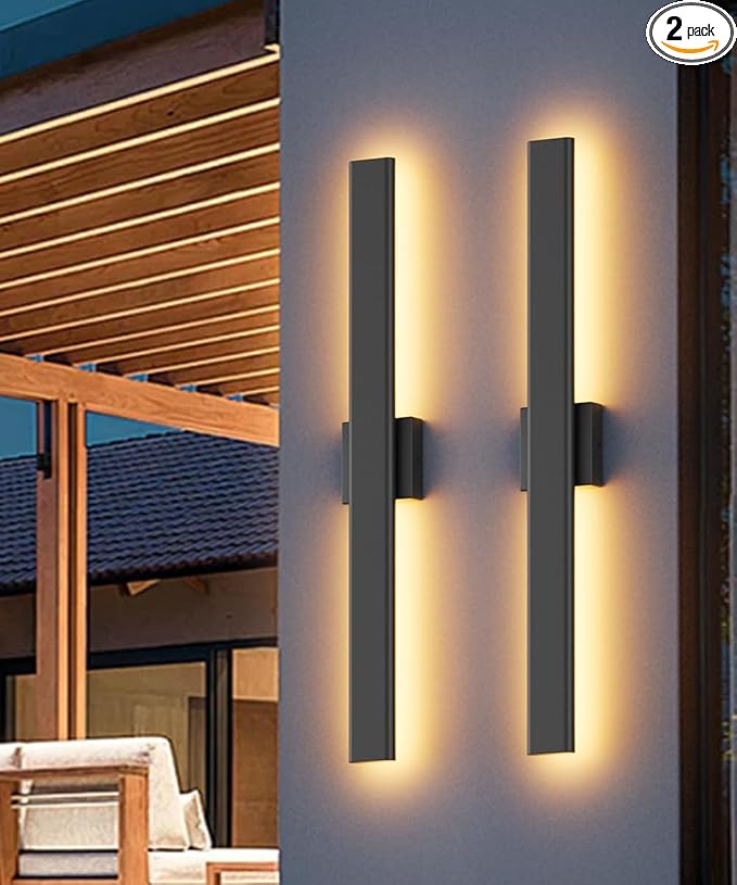 Aipsun 2 Packs Outdoor Wall Sconce, 3000K 4000K 6000K, 31.5in Modern Black Exterior Light, Long LED Linear Wall Light Outside Lighting for Entrance, Hallway, Garage, Porch(3CCT)