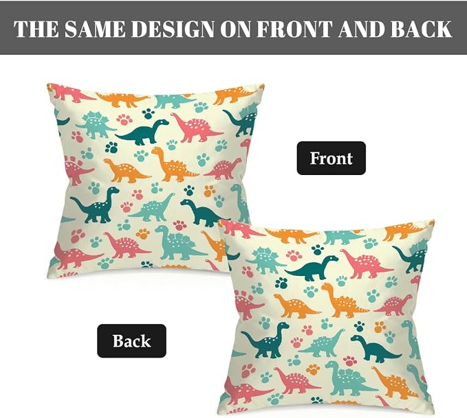 18x18 Inch Outdoor Pillow Covers Set of 2 Waterproof Throw Pillow Covers Decorative Couch Cushion Covers Colorful Dinosaurs Footprint Square Pillowcases Protectors for Patio Garden Sofa
