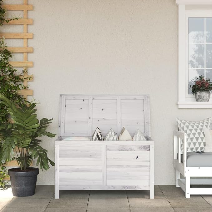 White Solid Fir Wood Patio Storage Box 39x19.5x23 Inches Outdoor Deck Box for Garden Furniture Cushions Pool Toys
