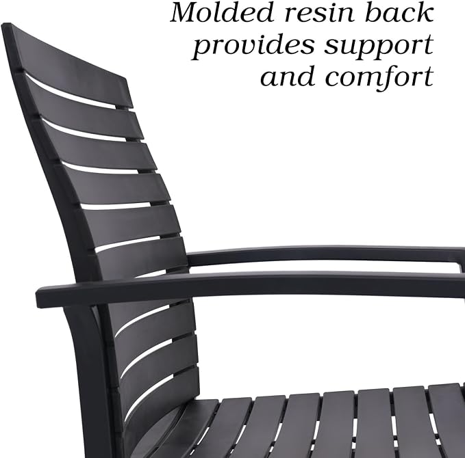 Anmutig Outdoor Dining Set for 4, 41" Round Table & 4 Aluminum Frame Chairs | Stackable Chairs, Resin Slat Seating, Powder-Coated Steel Table, Umbrella Hole, Easy Assembly, Patio, Garden, Backyard