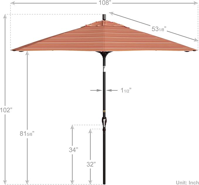 California Umbrella 9' Round Aluminum Market Umbrella, Crank Lift, Push Button Tilt, Bronze Pole