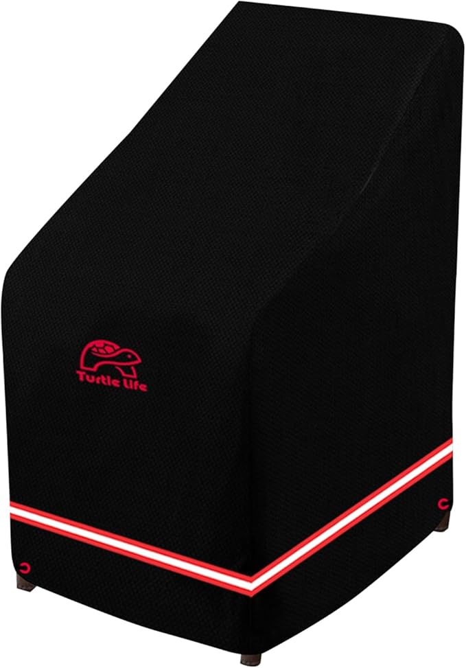 Turtle Life Patio Stackable Chair Cover, Heavy Duty Waterproof Outdoor Furniture Stacking 4-8 Chairs Covers, Anti-Fading Cover for Bar Stool Chair, Black, 26" W x 34" D x 45" H