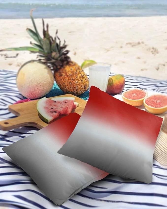 Outdoor Waterproof Throw Pillow Covers Set of 2 Red Grey Ombre Pillowcases 16x16 Inches Gradient Gradual Color Patio Decorative Pillows Cushion Case Patio Pillows for Couch Bed Chair Garden