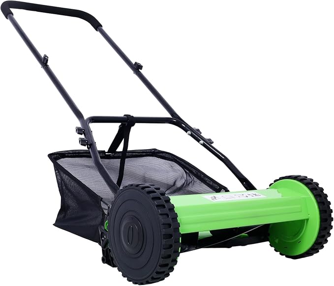 Lawn Mower 16-Inch 5-Blade Reel Mower Push Reel Lawn Mower with Grass Catcher (Green)
