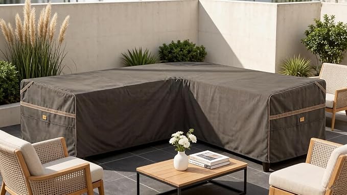Heavy Duty Waterproof Outdoor V-Shaped Sectional Sofa Cover UV Resistant Patio Furniture Covers for 5 Seater 85" W (on Each Side) x 33" D x 31" H Dark Grey