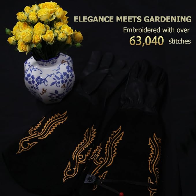 Cactus Garden Gloves (Real Thorn proof), Puncture Proof, Long Leather, Women & Men, Heavy Duty- Great for Gardening, Rose Pruning, Cacti Trimming, Weeding, Pull Thistle, Plant (Black, S)