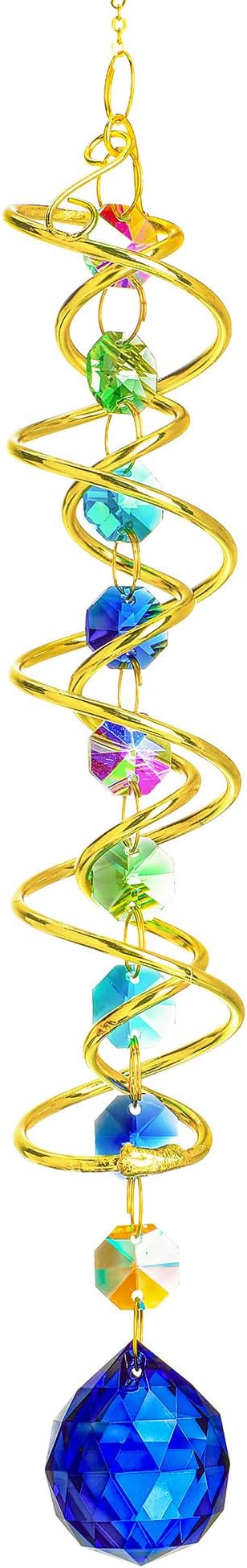 Crystal Gazing Ball Wind Spinner Suncatcher with Hook Decor | Crystal Suncatcher Gazing Ball with Spiral Tail Rainbow Maker Beads Hanging for Window Indoor Outdoor Garden Wedding Decor