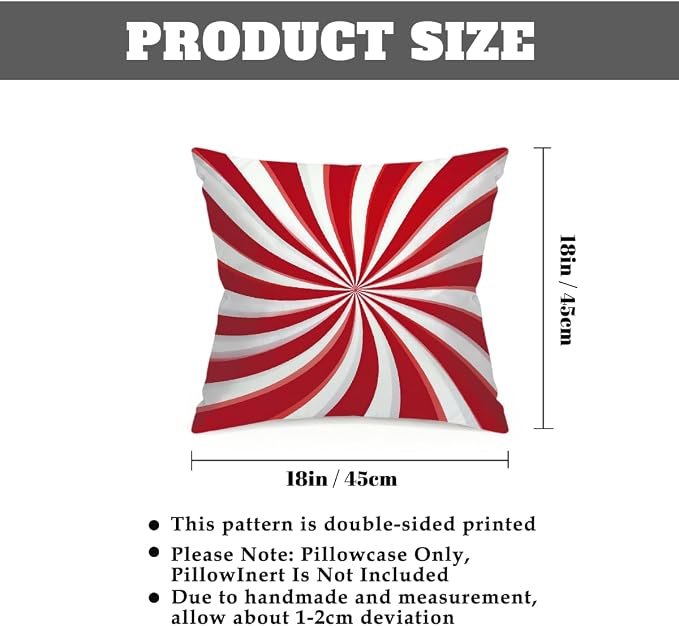 18x18 Inch Outdoor Pillow Covers Set of 2 Waterproof Throw Pillow Covers Decorative Couch Cushion Covers Candy Cane Swirl Square Pillowcases Protectors for Patio Garden Sofa