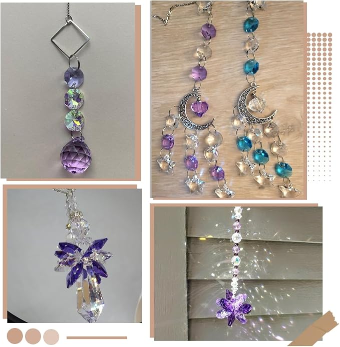 1 Box 120Pcs Glass Octagon Beads 2 Hole Crystal Prism Beads Purple 14mm Chandelier Replacement Connector Suncatcher Faceted Spacers for DIY Crafts Lamp Hanging Ornament Pendant Jewelry Adults