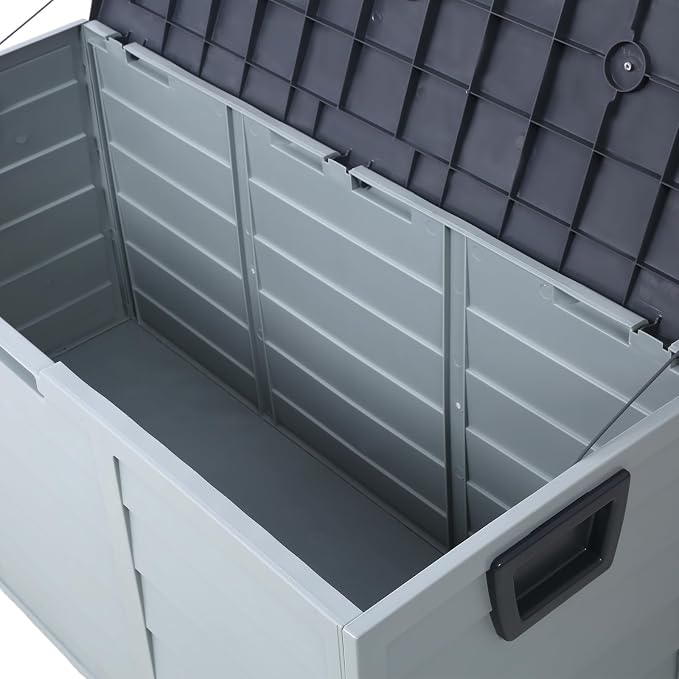 75 Gallon Deck Box, All Weather UV Pool Deck Box, Lockable Patio Storage Box for Backyard Patio Outdoor w/ Wheel, Waterproof Outside Storage Box for Patio Furniture Outdoor Cushions,Garden Tools