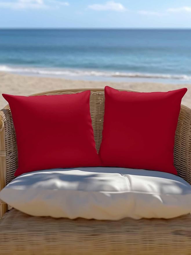 Vandarllin Waterproof Outdoor Pillow 1 Pack Red Decorative Throw Pillows Cover & Insert 18x18 Inch Pillowcase Solid Color Square Pillows for Couch Sofa Bed Patio Furniture Indoor Outdoor