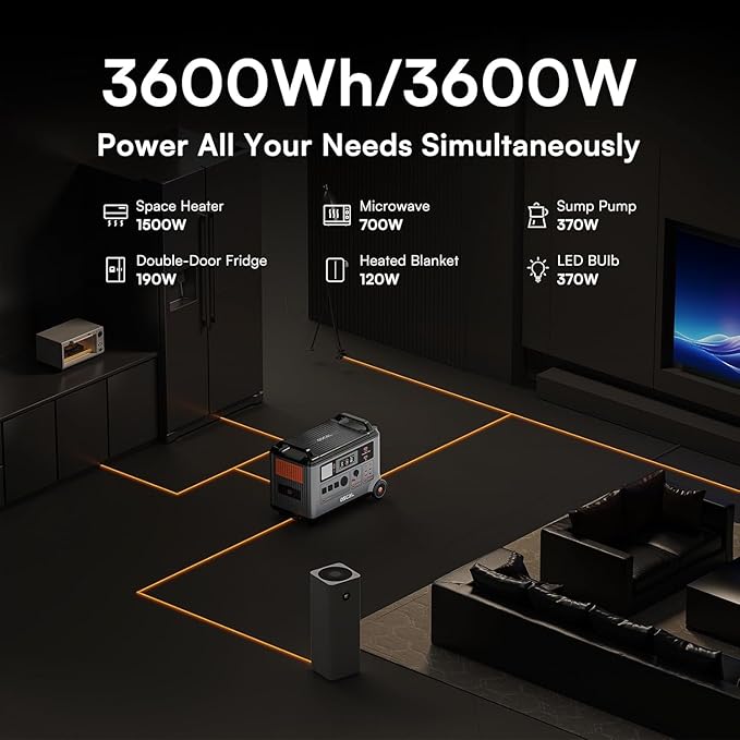 OSCAL 3600W Portable Solar Power Station with 500W Solar Panels, PowerMax 3600SE 3600Wh Solar Generator, 1800W AC/ 1600W Solar Fase Charging, LiFePO4 Battery Power Station for Home, RV, Emergencies