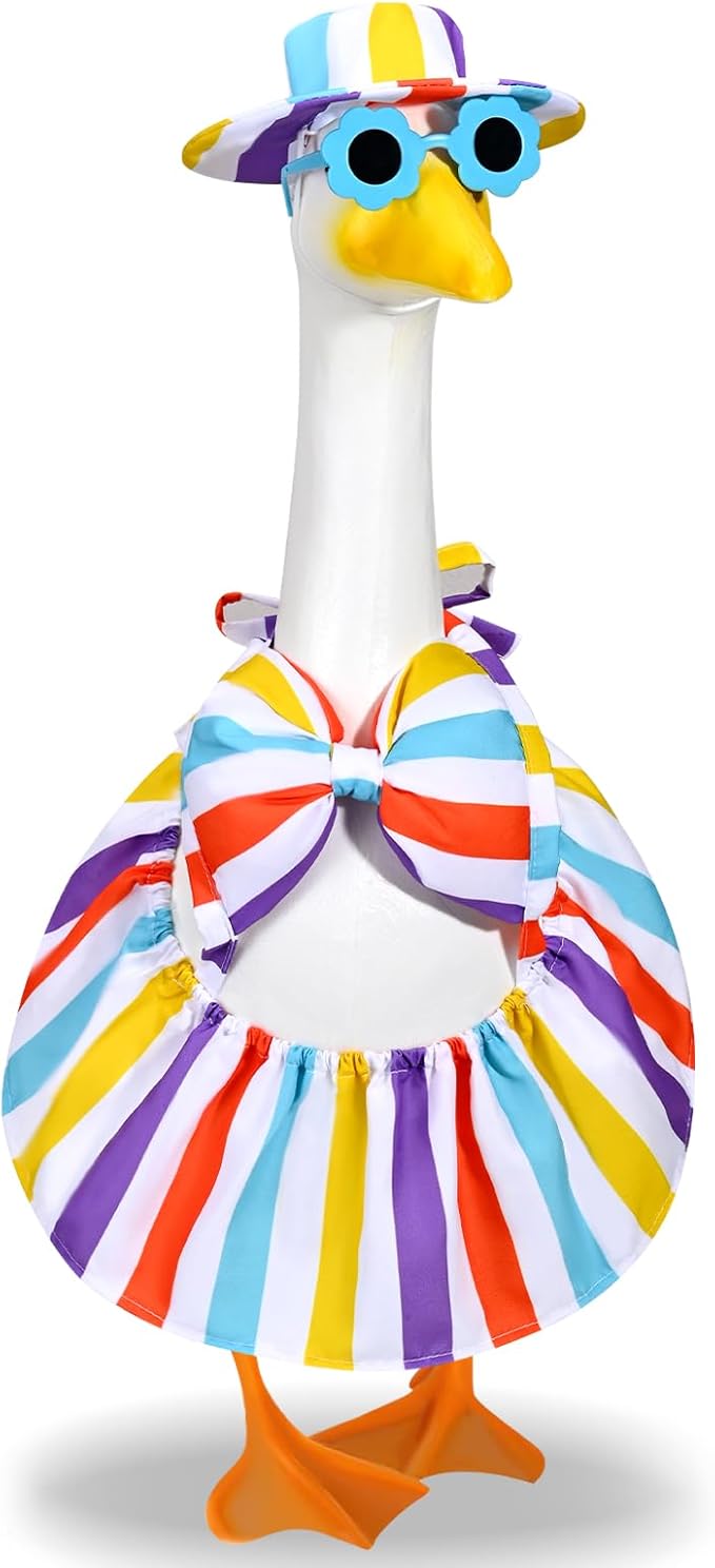JcHrmers Summer Bikini Goose Outfit Porch Goose Beach Swimsuit Outfits for 23 Inch Geese Statues Lawn Stripes Bathing Suit Goose Clothes for Outdoor Garden Yard Decor (Striped)