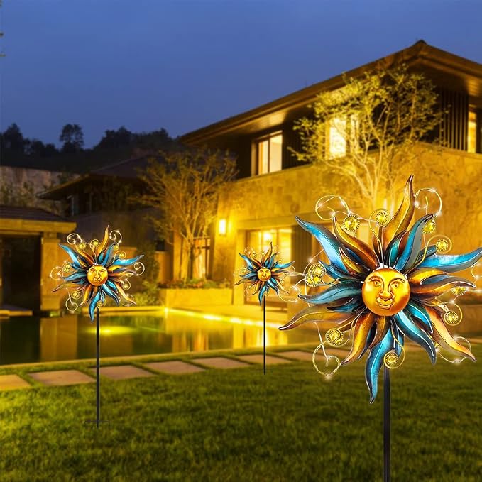 VEWOGARDEN Garden Solar Wind Spinner, Sun Outdoor Metal Wind Sculpture Yard Art Decor for Patio, Lawn & Garden
