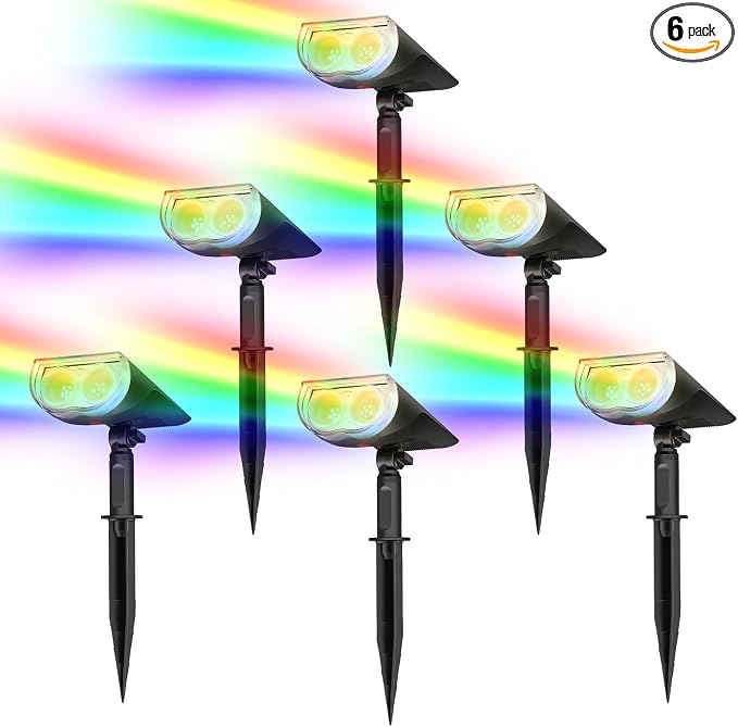 Linkind RGB Solar Spotlights Outdoor Waterproof 9 Modes Multicolor 6 Pack | StarrayS Mini, 9 Color Changing Modes, IP65, Adjustable Head, for Holiday House Decor Landscape Garden Yard Tree Flag Patio