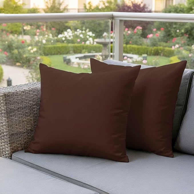 Outdoor Pillow Covers 24 x 24 Inches, Brown Pure Color Waterproof Throw Pillow Cover Set of 2, Aesthetics Contemporary Luxury Decorative Square Cushion Covers for Patio/Couch/Garden