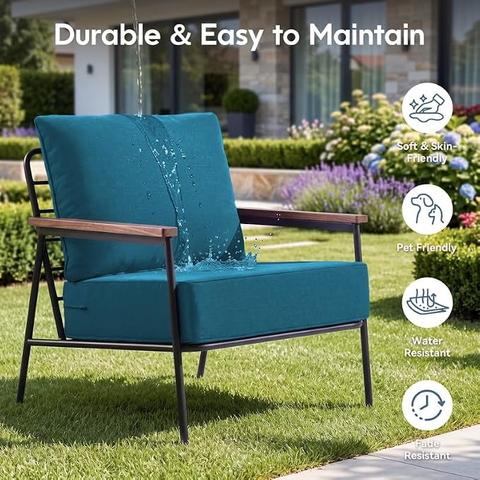 Luxury 22*24*6in Outdoor Patio Cushions, 5 Pieces Malachite Outdoor Cushion | 6'' Thick Outdoor Cushions, Water-Resistant, Reversible, Removable Cover, for Patio Chairs Sofa Couch Loveseat