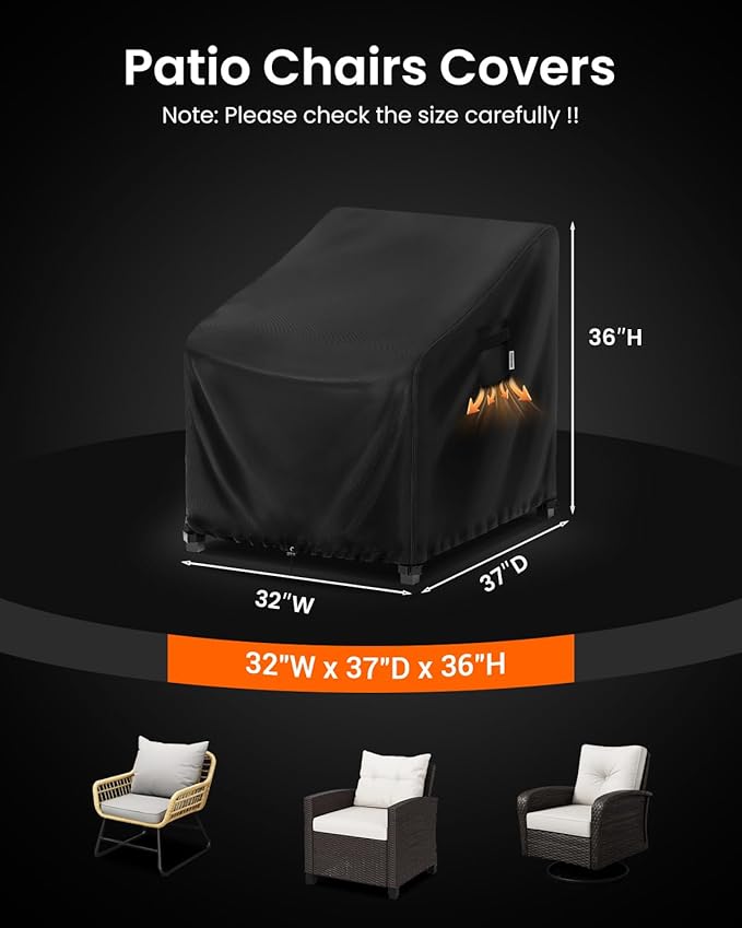 FORSPARK Patio Chair Cover – Waterproof UV-Resistant Outdoor Furniture Cover 32W x 37D x 36H inches for Wicker, Rocking & Porch Chairs, Tear-Resistant Oxford Fabric with Buckle Straps & Storage Bag