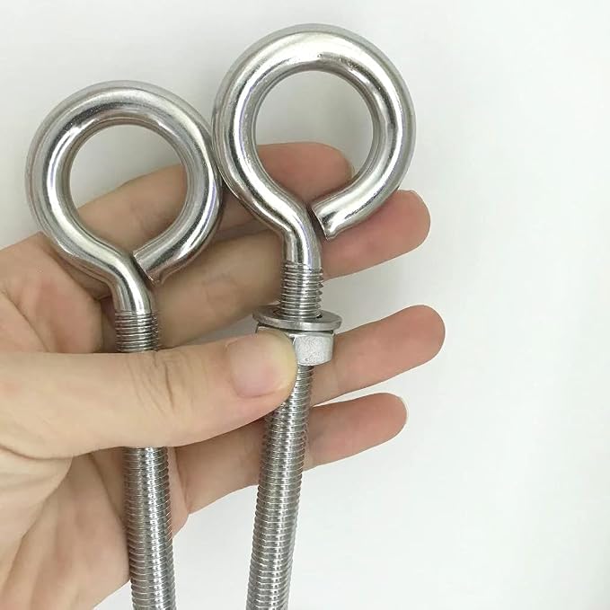 Hammock Hooks, 2 Pack M10 Stainless Steel Eye Bolt 4" Heavy Duty Eyebolt Eyelet Screws with Washer and Nuts for Yoga Hammock Swing Chair Indoor Outdoor, Long Shank Thread Length 100mm